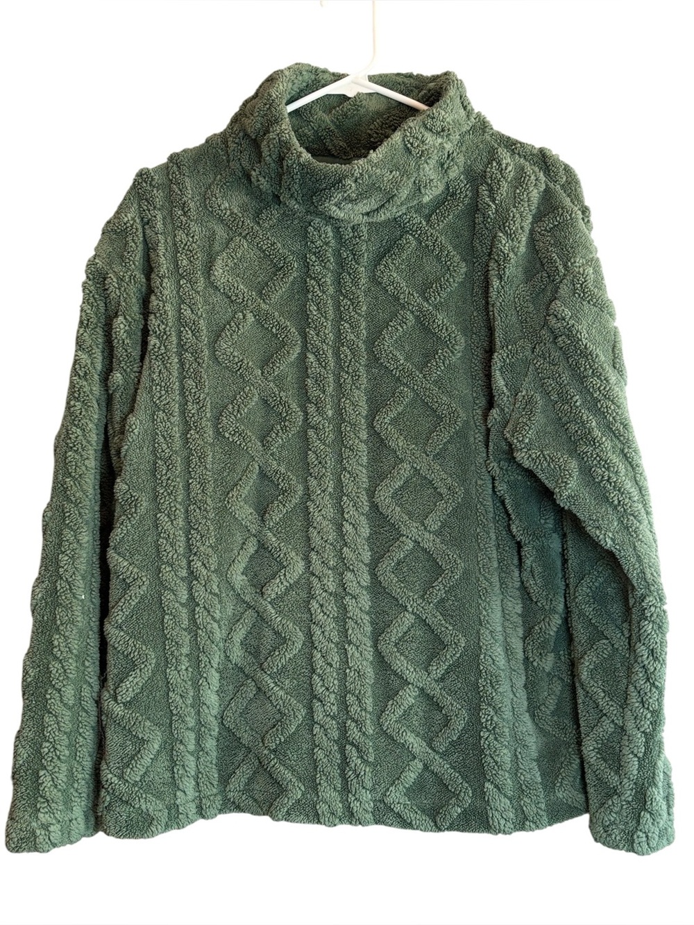 Eddie Bauer Women’s Small Green Cable Fleece Pullover Mock Neck Cozy Sweater